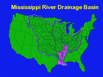 The Mississippi River Drainage Basin, Click to view larger image.